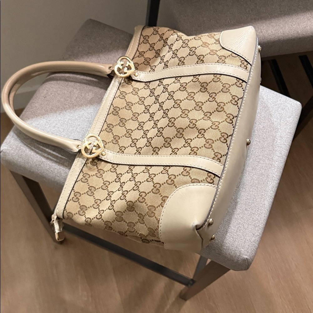 💕GUCCI Logo GG Running Shoulder Tote Bag Canvas Leather Beige GHW - Picture 13 of 16
